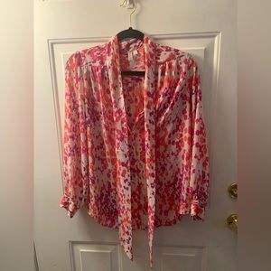 Madison Pink and Purple Size S Blouse with Tie Neck